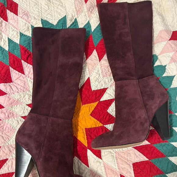 Vince Camuto Dark Plum purple suede knee-high boots with 3 inches heel boho - Picture 6 of 13